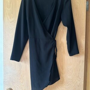 Topshop Black Long Sleeve Wrap Dress